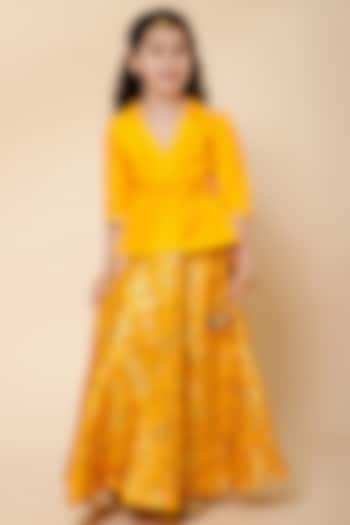 Yellow Brocade Banarasi Lehenga Set For Girls by Piccolo at Pernia's Pop Up Shop