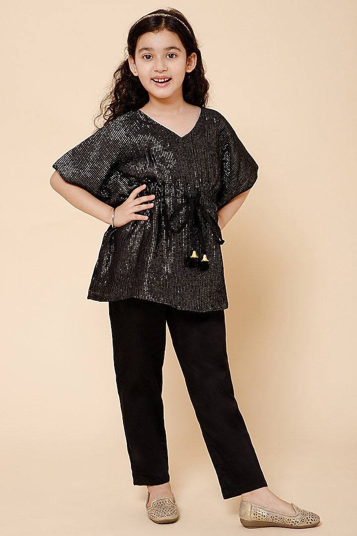 Black Georgette Kaftan Set For Girls by Piccolo at Pernia's Pop Up Shop