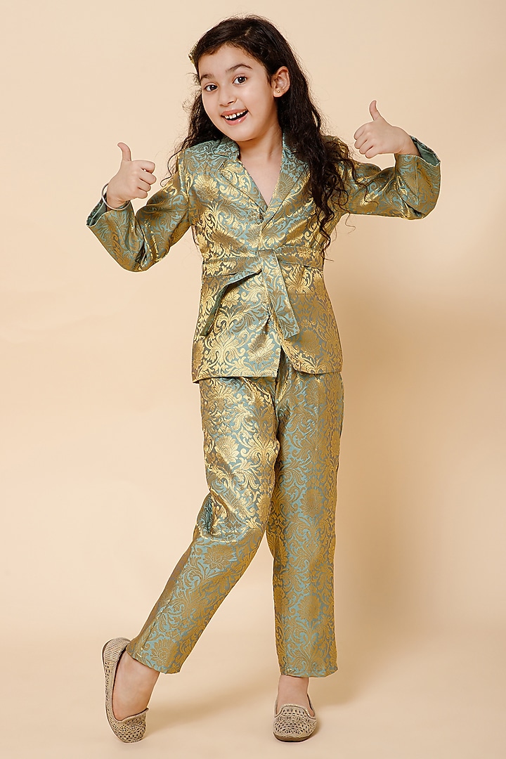 Golden Silk Blazer Set For Girls by Piccolo at Pernia's Pop Up Shop