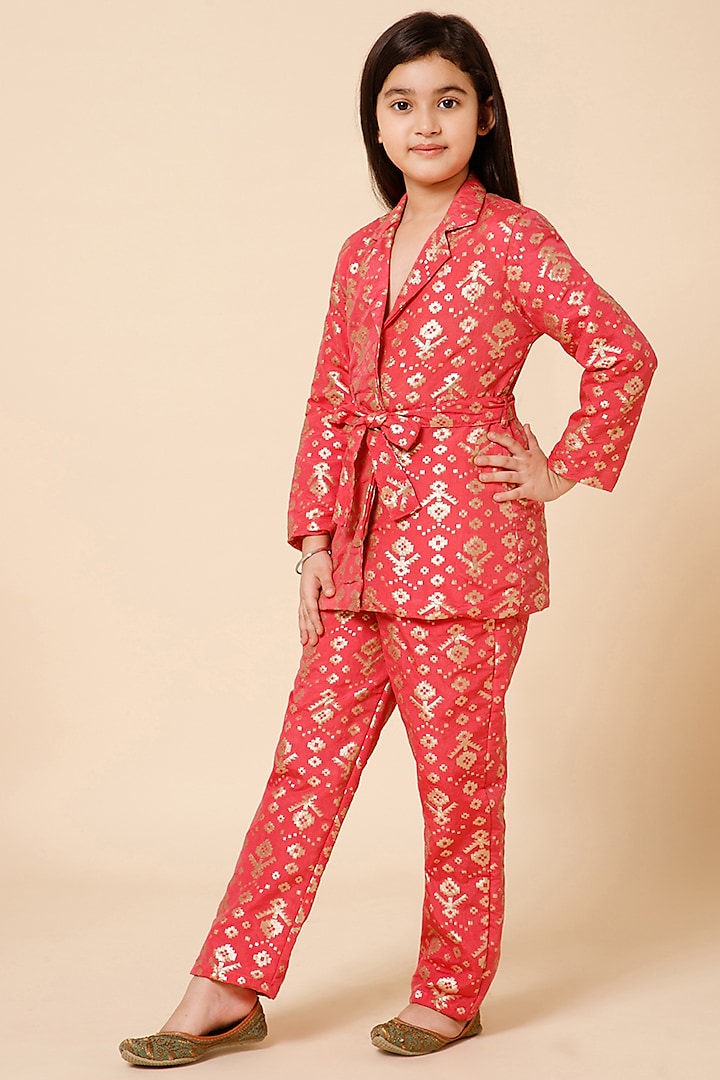 Pink Silk Blazer Set For Girls by Piccolo at Pernia's Pop Up Shop