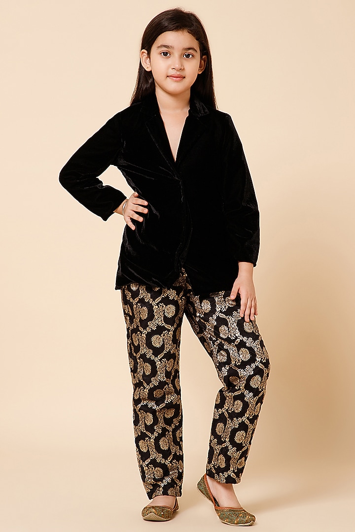 Black Velvet Blazer Set For Girls by Piccolo at Pernia's Pop Up Shop