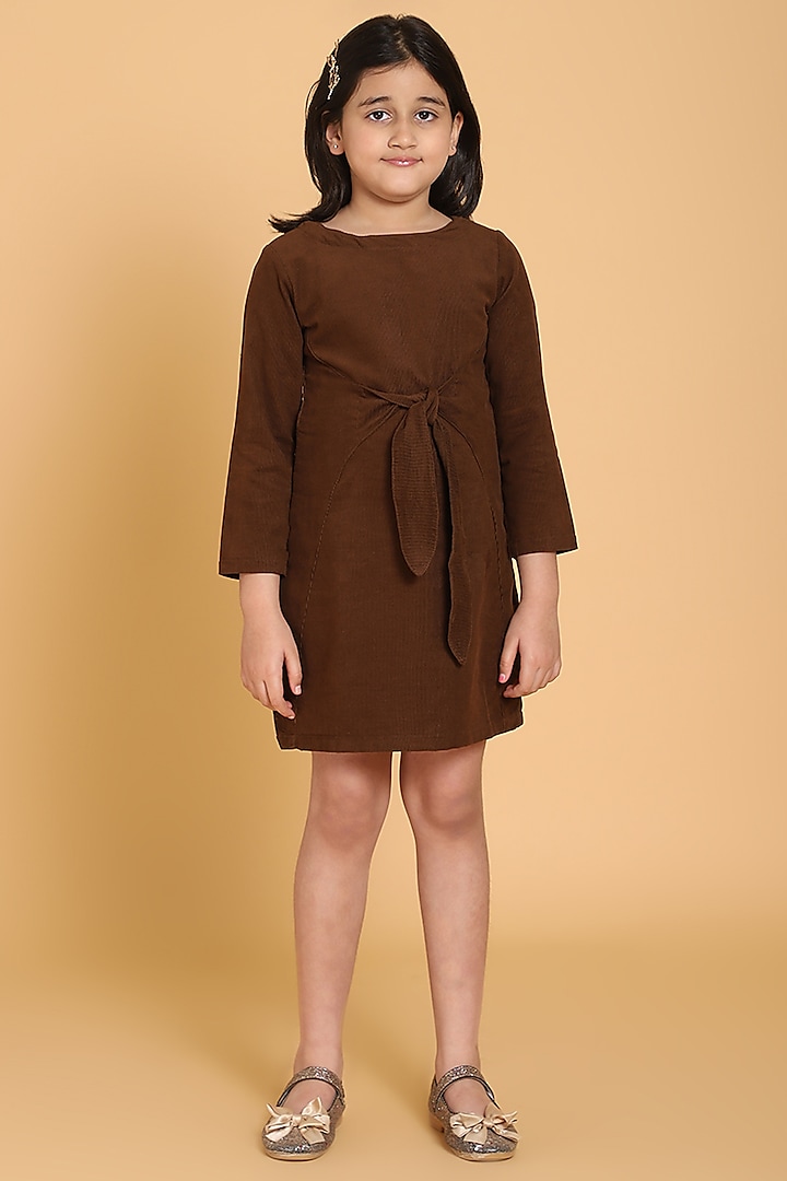 Brown Corduroy Mini Dress For Girls by Piccolo at Pernia's Pop Up Shop