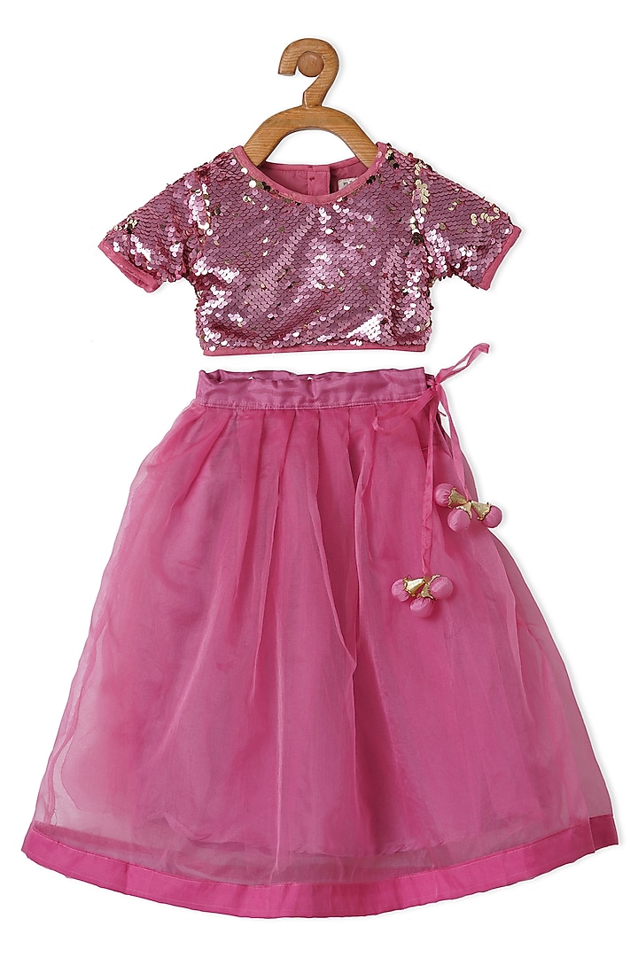 Pink Organza Lehenga Set For Girls by Piccolo