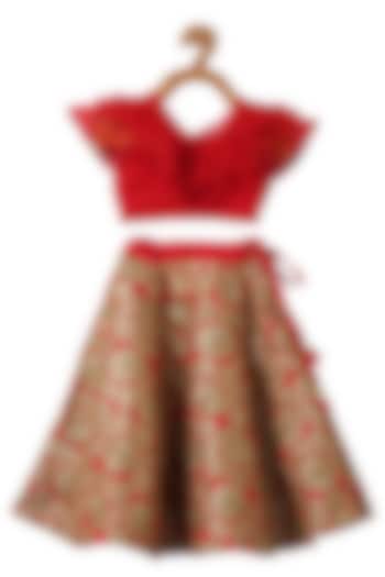 Red Embroidered Lehenga Set For Girls by Piccolo