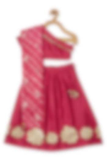 Pink Cotton Poly Lehenga Set For Girls by Piccolo