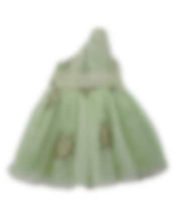 Green Organza One-Shoulder Dress For Girls by Piccolo at Pernia's Pop Up Shop