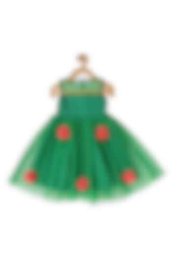Green Embroidered Dress For Girls by Piccolo