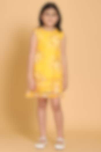 Yellow Printed Dress For Girls by Piccolo