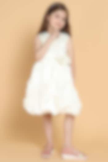 Cream Satin A-Line Dress For Girls by Piccolo