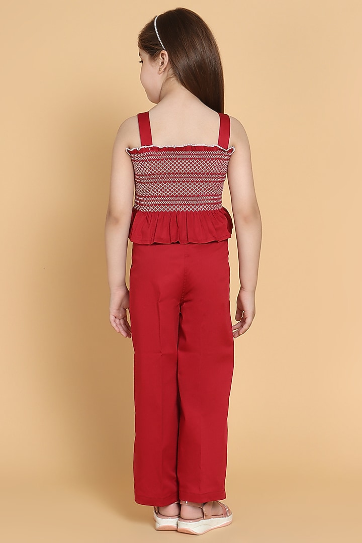 Maroon Cotton Pant Set For Girls by Piccolo at Pernia's Pop Up Shop