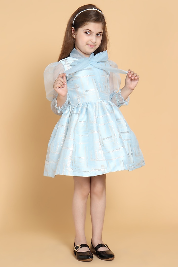 Light Blue Jacquard Dress For Girls by Piccolo