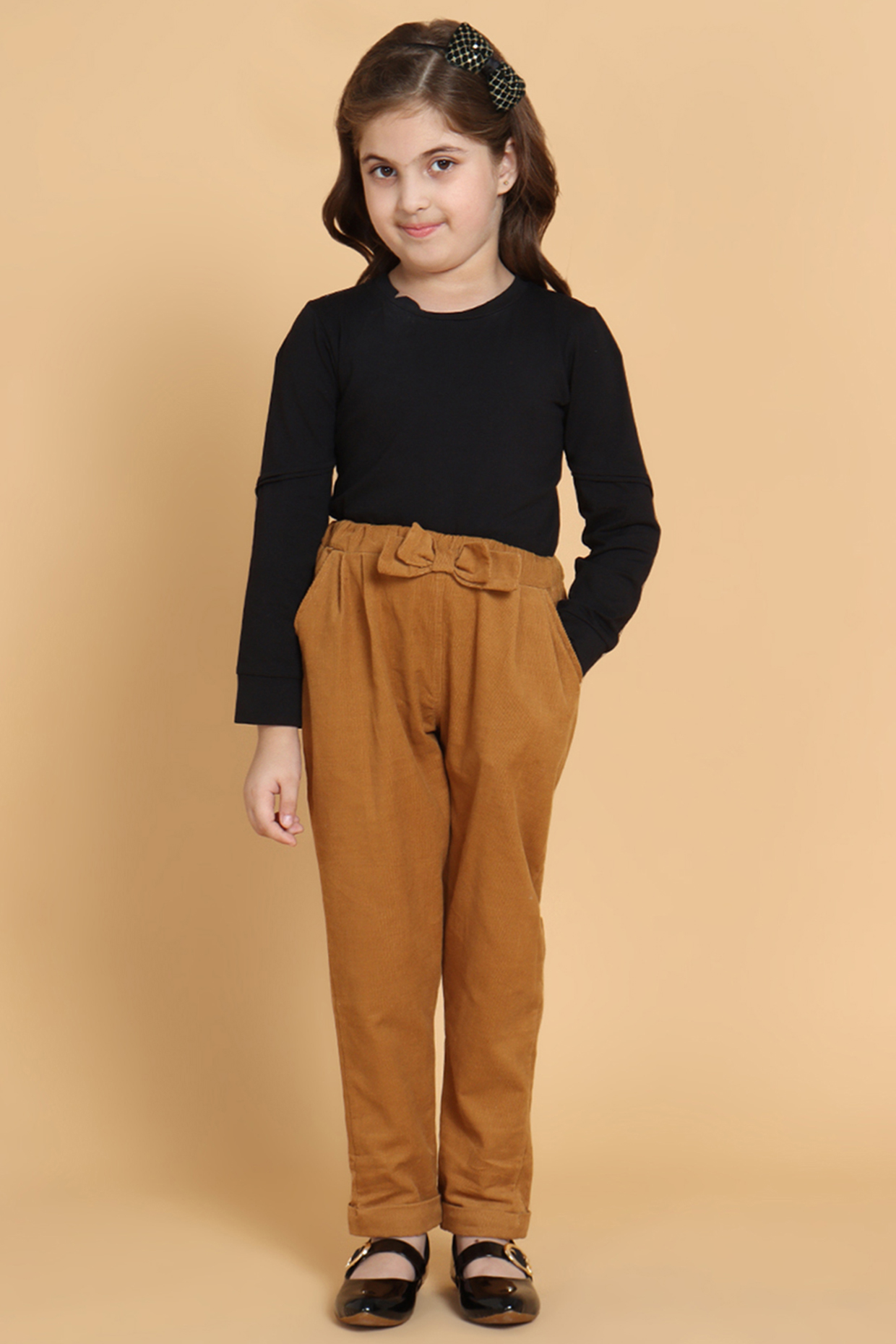 Olive Green Corduroy Pant Set For Girls by Piccolo at Pernia's Pop Up Shop