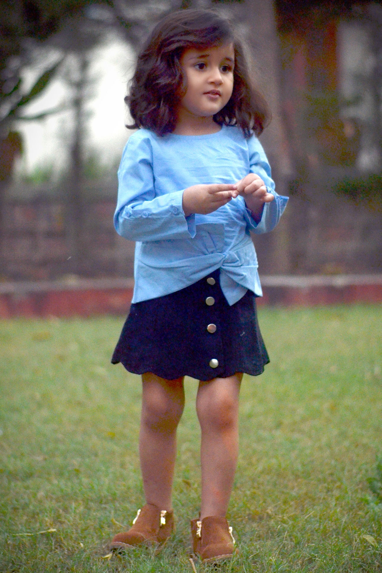 Blue Corduroy Skirt Set For Girls by Piccolo at Pernia s Pop Up Shop