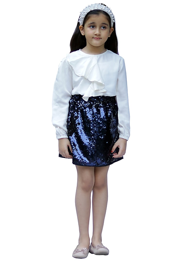 Blue Embellished Skirt Set For Girls by Piccolo