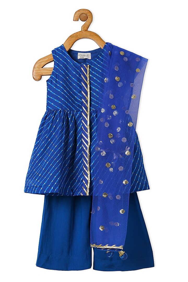 Blue Polyester Kurta Set For Girls by Piccolo at Pernia's Pop Up Shop