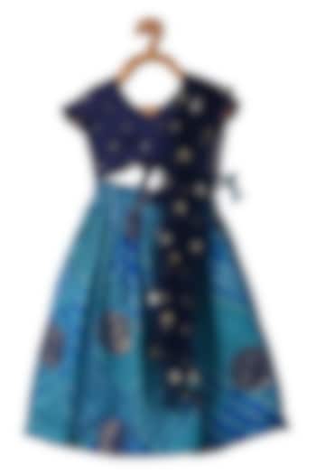 Blue Polyester Lehenga Set For Girls by Piccolo