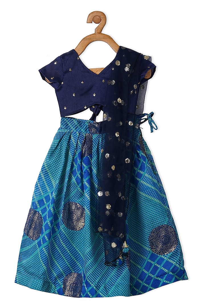 Blue Polyester Lehenga Set For Girls by Piccolo
