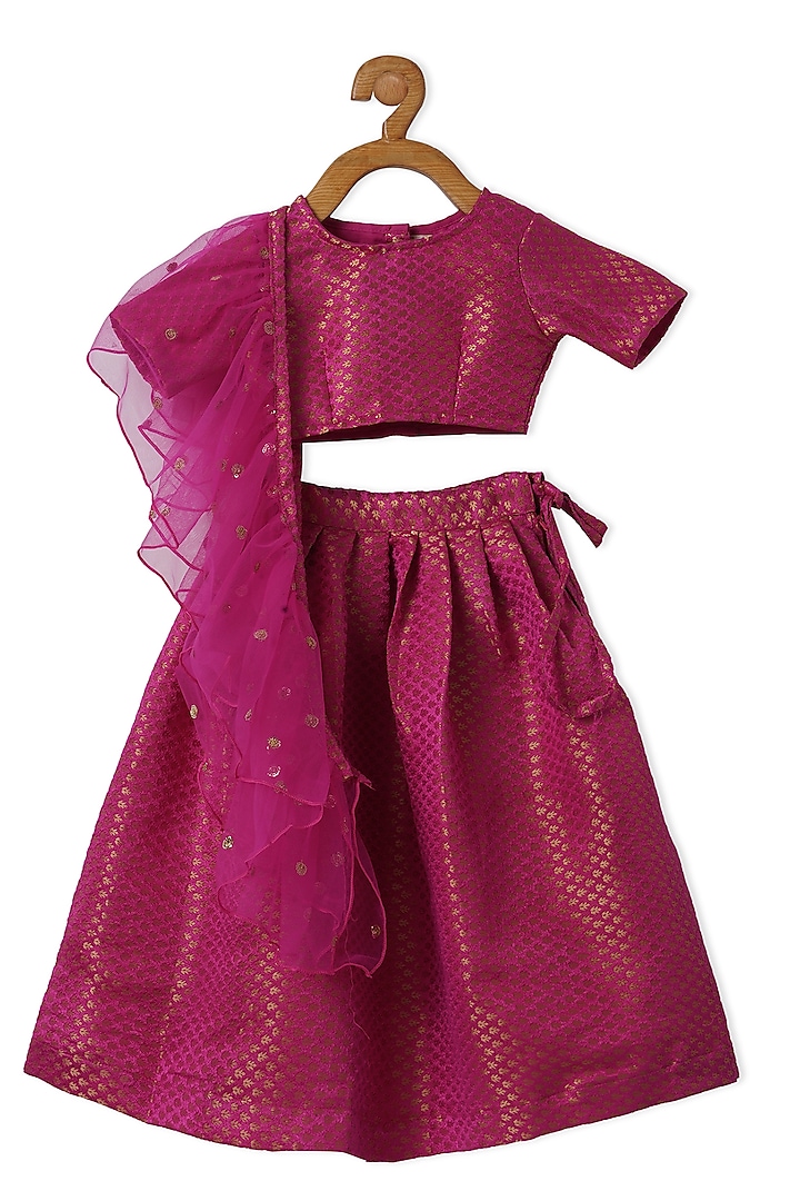 Pink Silk Lehenga Set For Girls by Piccolo at Pernia's Pop Up Shop