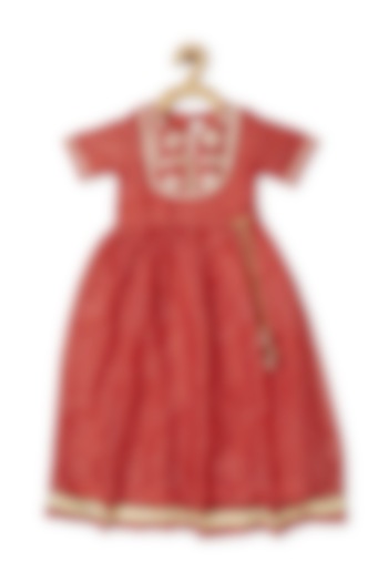 Red Polyester Dress For Girls by Piccolo
