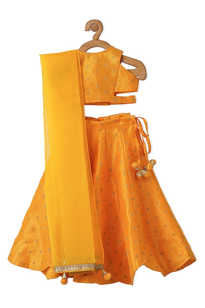 Yellow Silk Lehenga Set For Girls by Piccolo