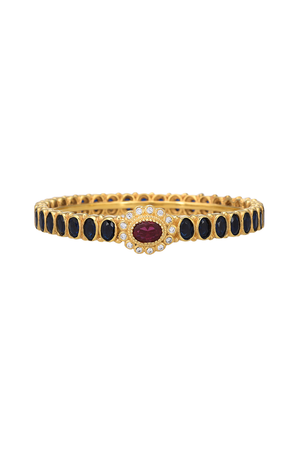 Gold Finish Blue Stone Bangle In Sterling Silver by Pichola at Pernia's Pop Up Shop