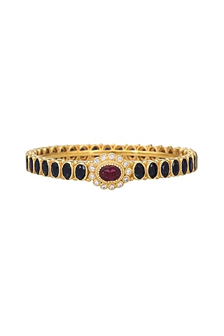 Gold Finish Blue Stone Bangle In Sterling Silver by Pichola