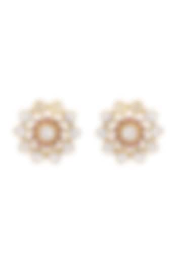 Gold Finish Kundan Polki Stud Earrings In Sterling Silver by Pichola at Pernia's Pop Up Shop