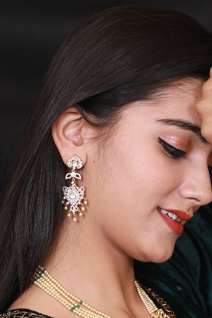 Gold Finish Kundan Polki Earrings In Sterling Silver by Pichola at Pernia's Pop Up Shop