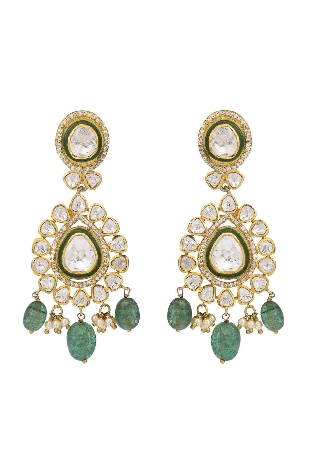 Designer Silver Gold Polish Uncut Kundan Earrings