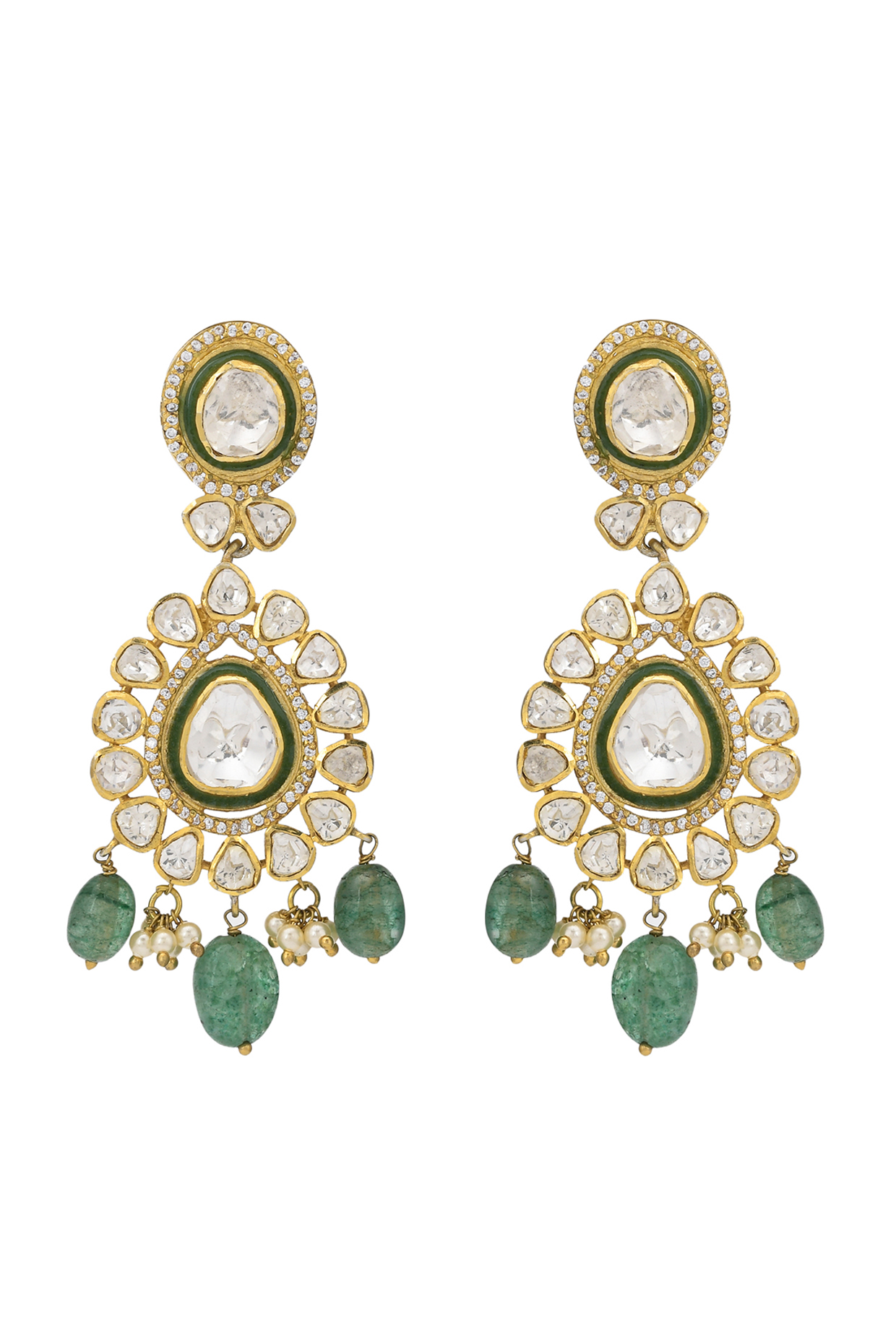 Gold Finish Moissanite Kundan Earrings In Sterling Silver by Pichola at Pernia's Pop Up Shop