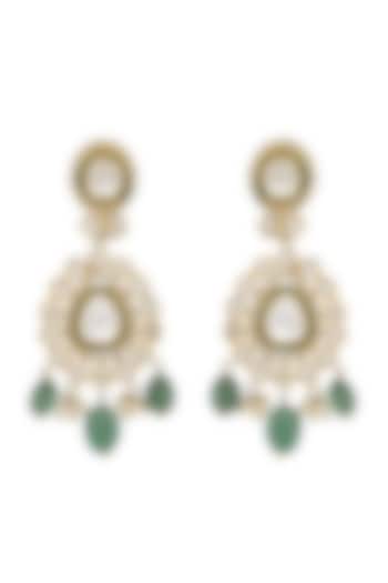 Gold Finish Moissanite Kundan Earrings In Sterling Silver by Pichola