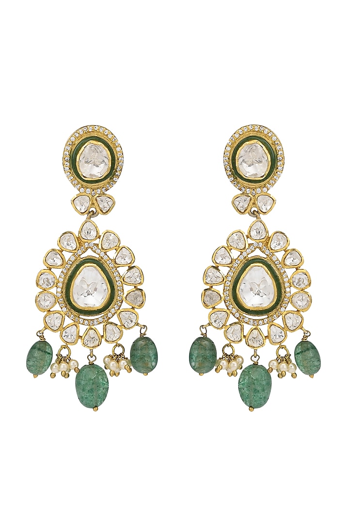 Gold Finish Moissanite Kundan Earrings In Sterling Silver by Pichola at Pernia's Pop Up Shop