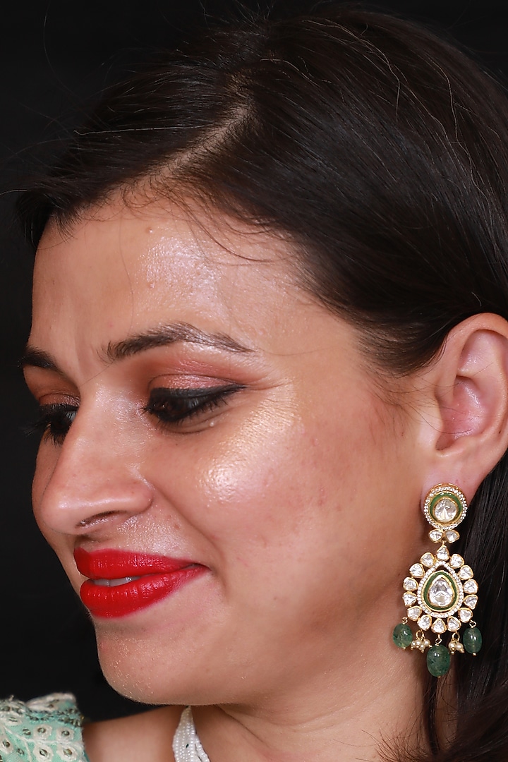Gold Finish Moissanite Kundan Earrings In Sterling Silver by Pichola at Pernia's Pop Up Shop