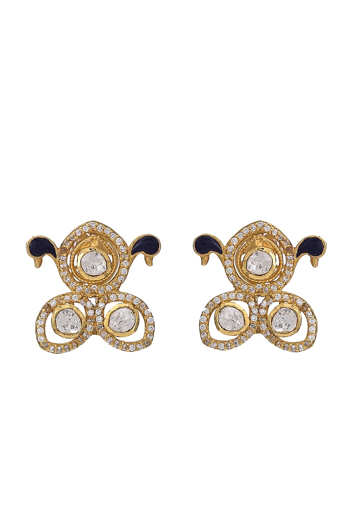 Gold Finish Kundan Polki Stud Earrings In Sterling Silver by Pichola at Pernia's Pop Up Shop