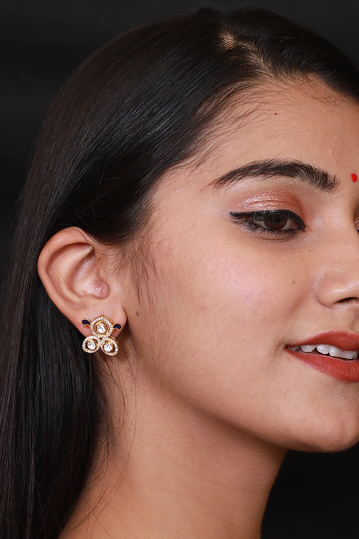 Gold Finish Kundan Polki Stud Earrings In Sterling Silver by Pichola at Pernia's Pop Up Shop