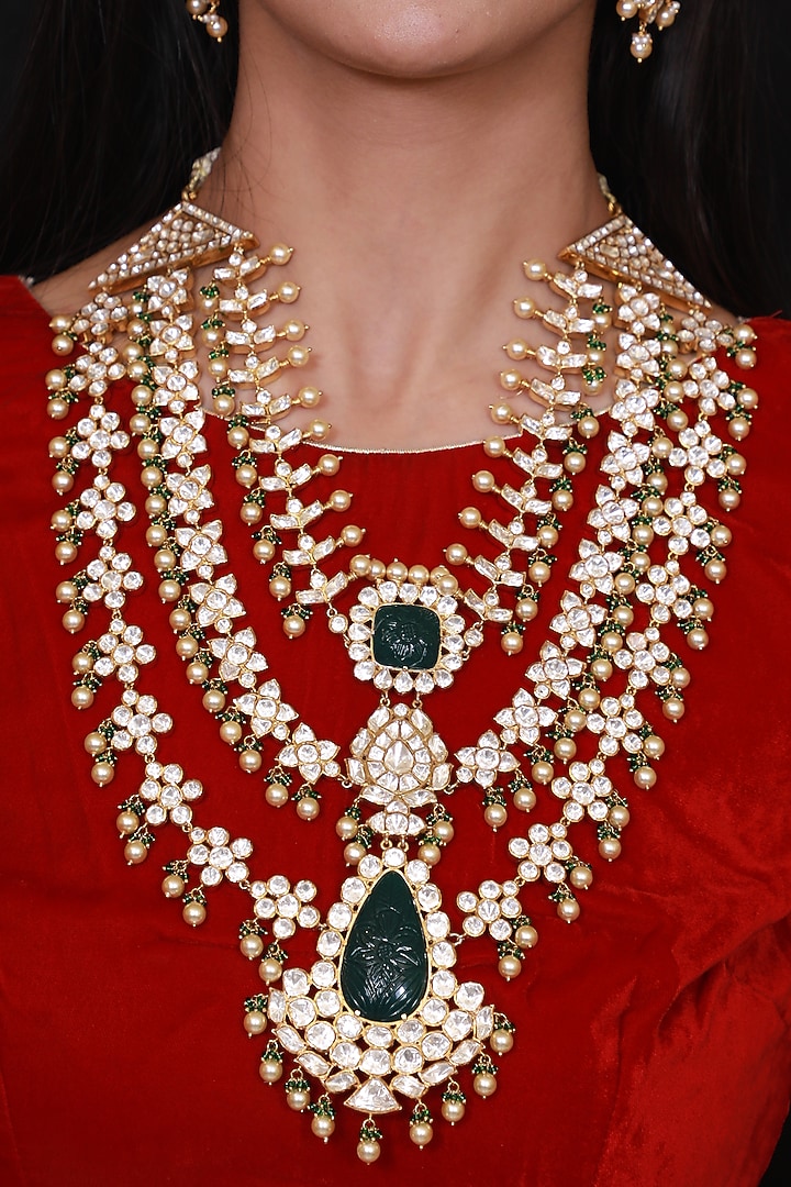 Gold Finish Handcrafted Bridal Necklace In Sterling Silver by Pichola at Pernia's Pop Up Shop