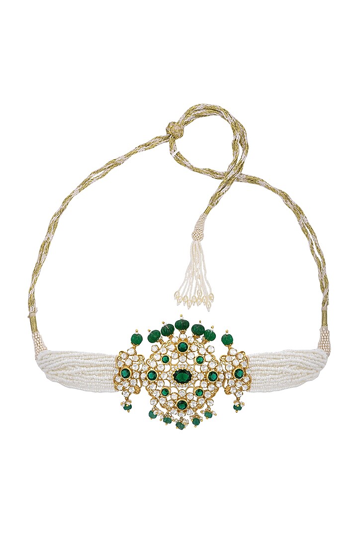 Gold Finish Kundan Polki Choker Necklace In Sterling Silver by Pichola at Pernia's Pop Up Shop