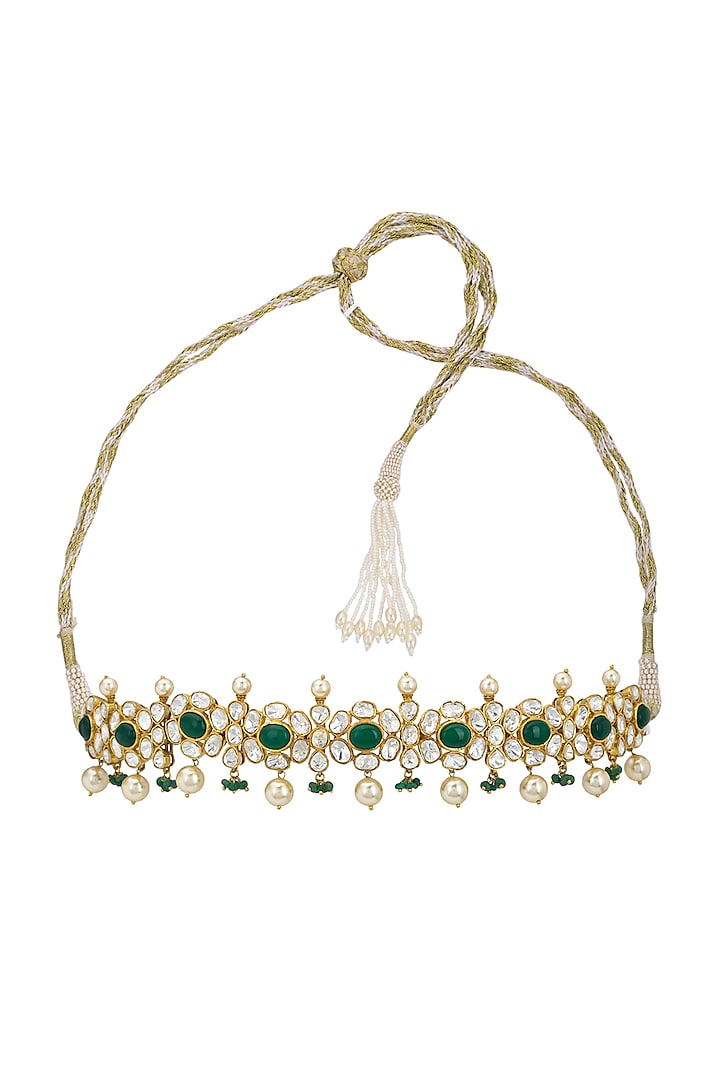 Gold Finish Kundan Polki Choker Necklace In Sterling Silver by Pichola
