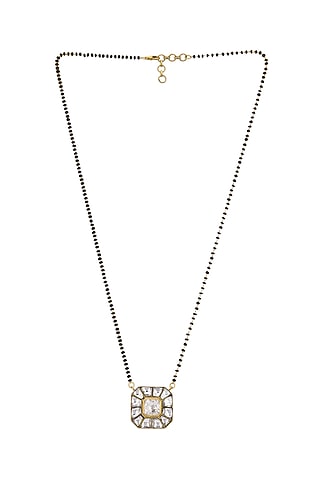 Gold Finish Kundan Polki Mangalsutra Necklace In Sterling Silver by Pichola