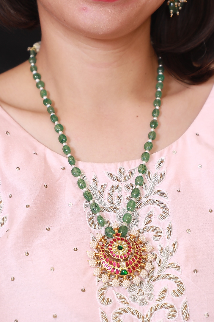 Gold Finish Moissanite Kundan Polki Necklace In Sterling Silver by Pichola at Pernia's Pop Up Shop