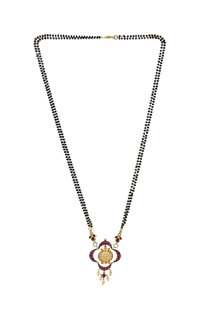 Gold Finish Moissanite Polki Mangalsutra Necklace In Sterling Silver by Pichola