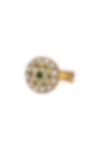 Gold Finish Moissanite Kundan Polki Ring In Sterling Silver by Pichola