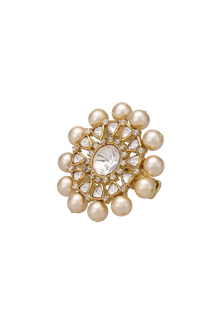 Gold Micro Finish Pearl Ring In Sterling Silver by Pichola