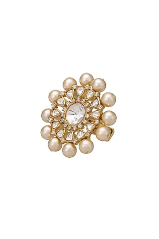 Gold Micro Finish Pearl Ring In Sterling Silver by Pichola
