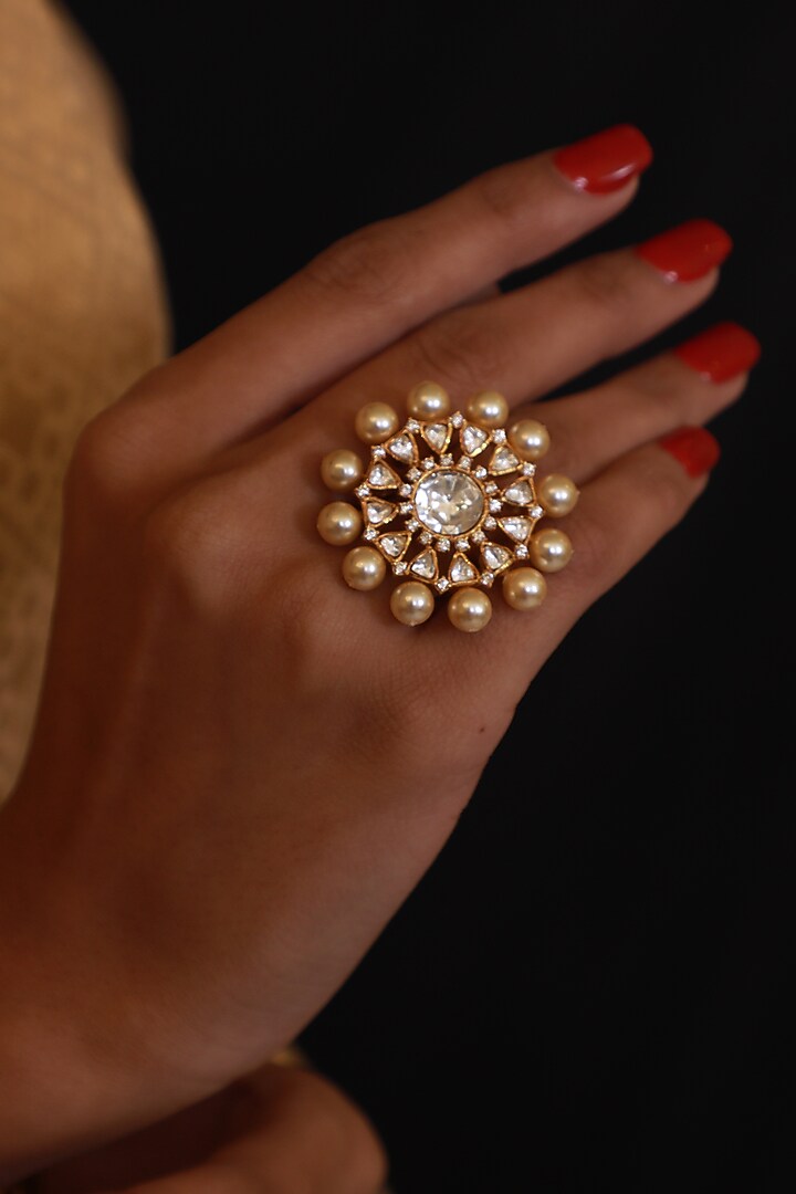 Gold Micro Finish Pearl Ring In Sterling Silver by Pichola at Pernia's Pop Up Shop
