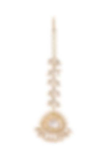 Gold Micro Finish Pearl Maang Tikka In Sterling Silver by Pichola
