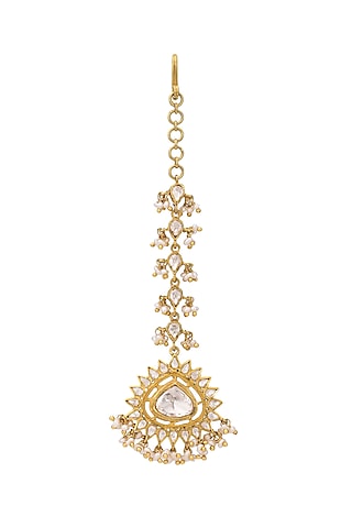 Gold Micro Finish Pearl Maang Tikka In Sterling Silver by Pichola