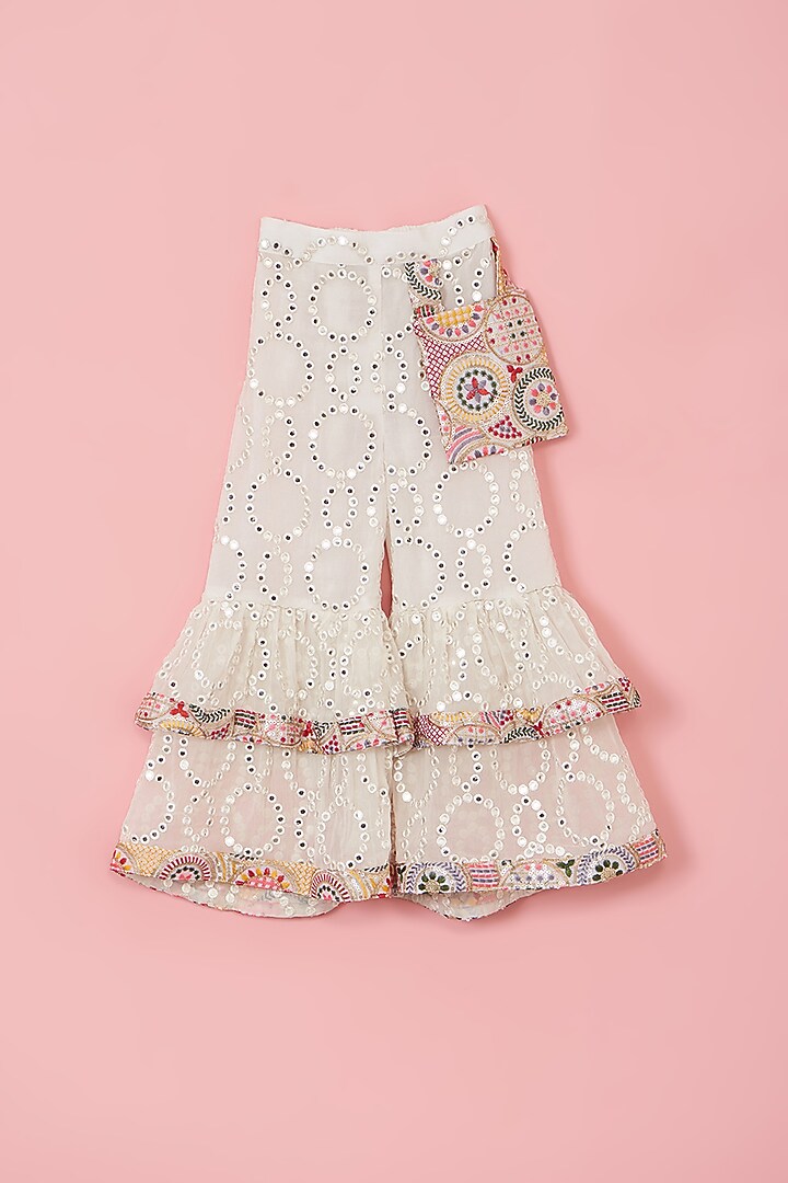 White Georgette Mirror Embroidered Sharara Set For Girls by PiccoRicco at Pernia's Pop Up Shop