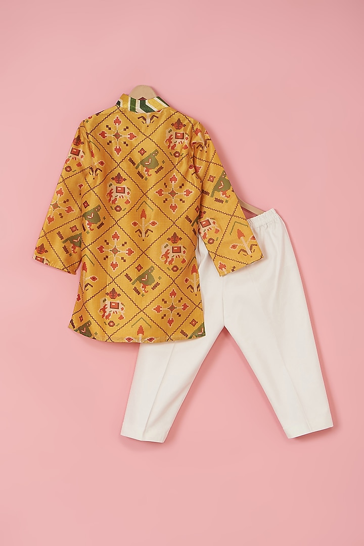 Yellow Silk Kurta Set For Boys by PiccoRicco at Pernia's Pop Up Shop