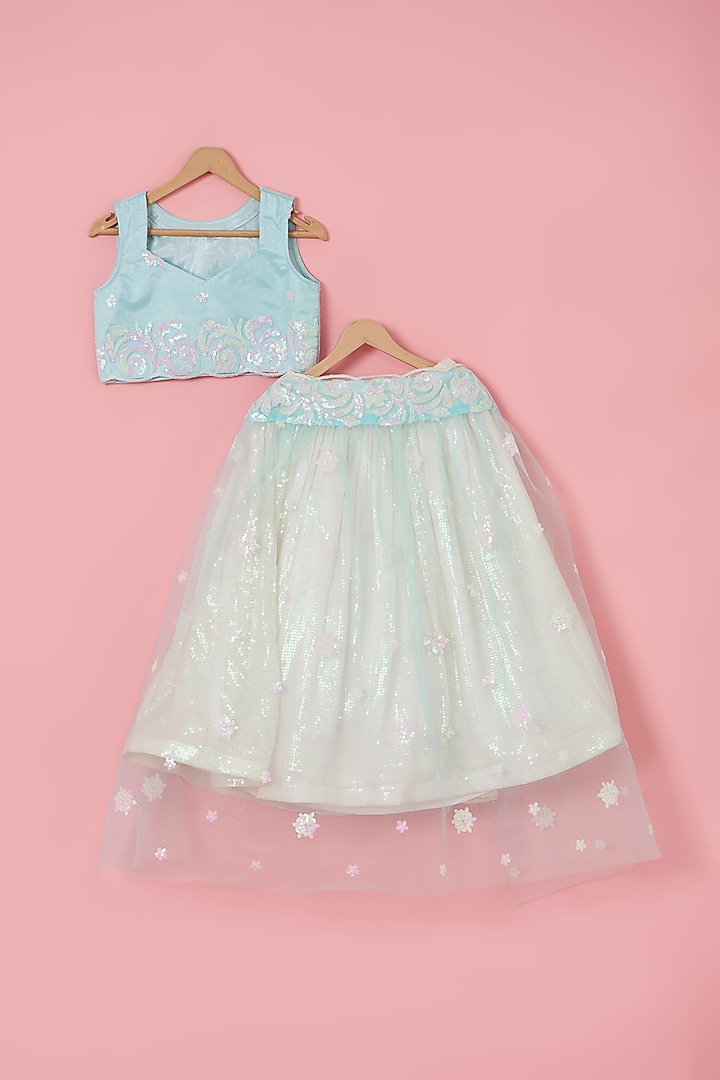White Sequins Lehenga Set For Girls by PiccoRicco at Pernia's Pop Up Shop